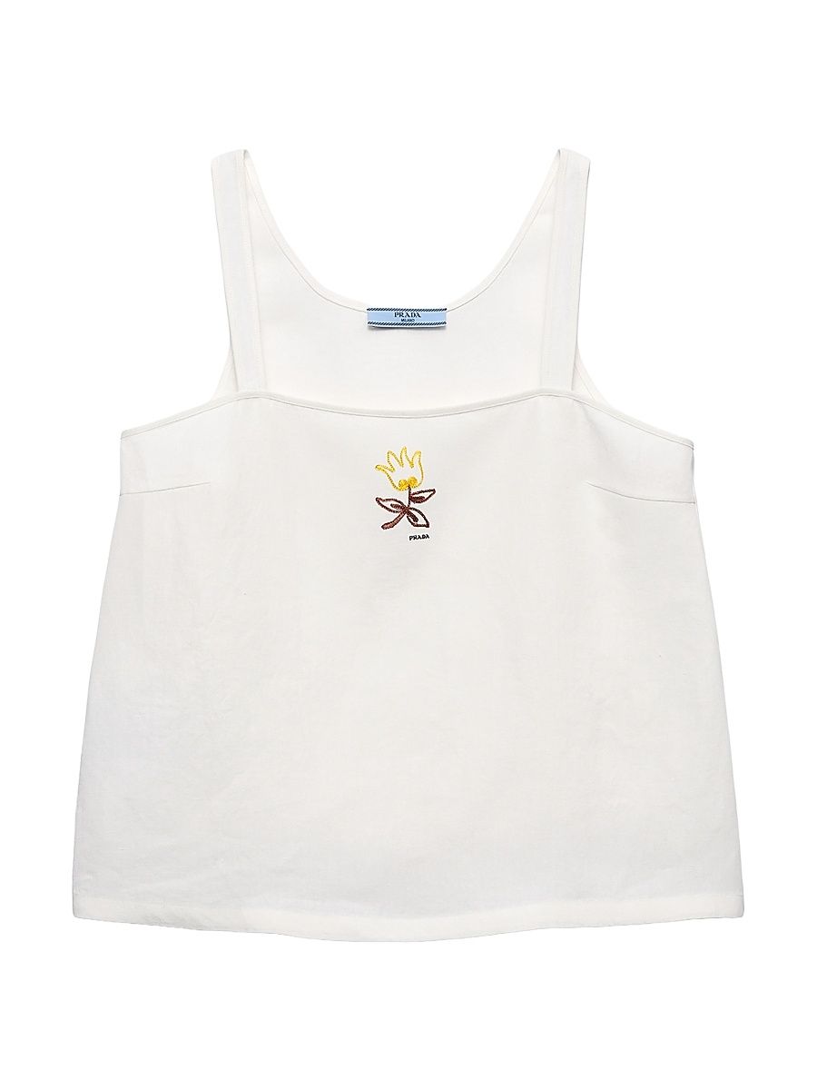 Women's Embroidered Linen Top - White - Size 6