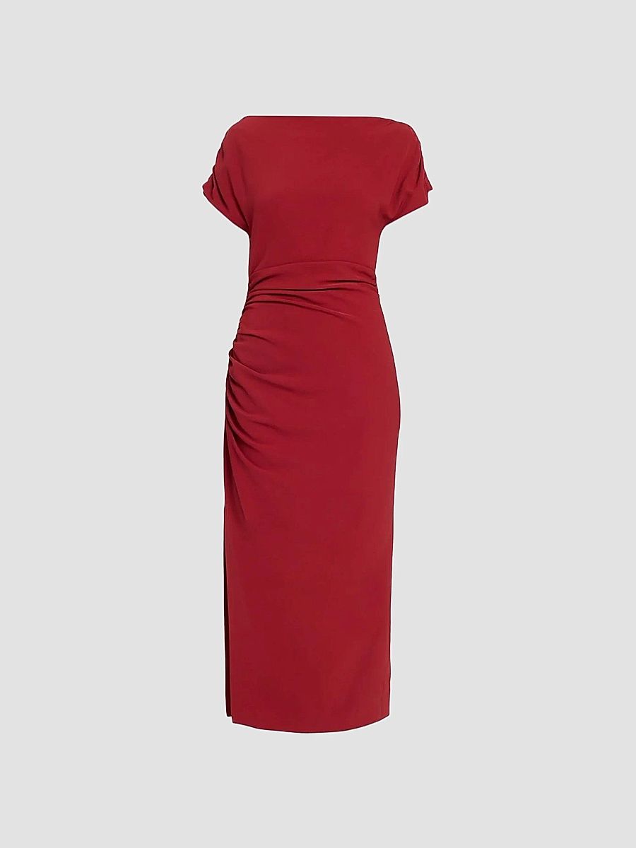 Lela Rose Women's Side Ruched Crêpe Midi Dress - Wine - Size 16