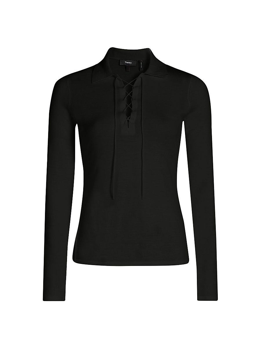 Women's Wool Drawstring Sweater - Black - Size Large