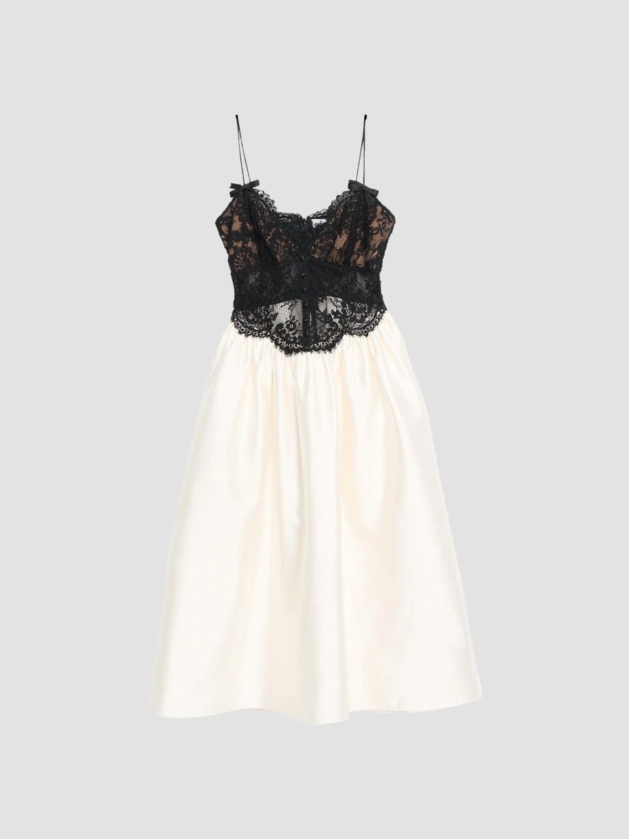 Self-Portrait Women's Lace Taffeta Midi Dress - Cream - Size 0