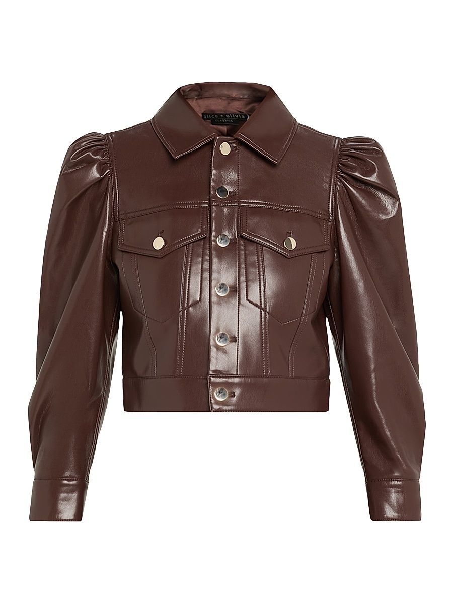 Women's Lana Faux-Leather Trucker Jacket - Dark Chocolate - Size XL