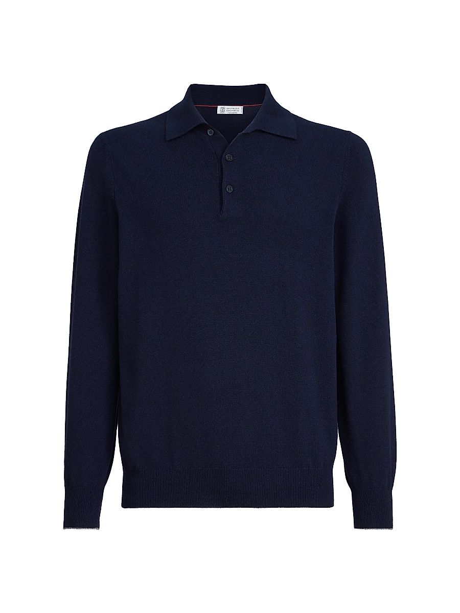 Men's Cashmere Knit Polo Shirt - Navy Blue - Size 44
