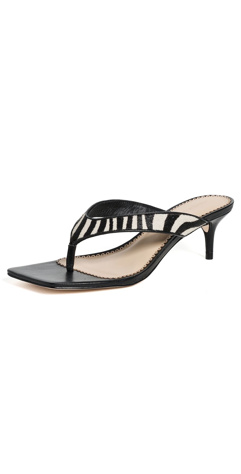 Cinq à Sept Frankie Zebra Haircalf Kitten Heel Sandals Black/Ivory 39.5