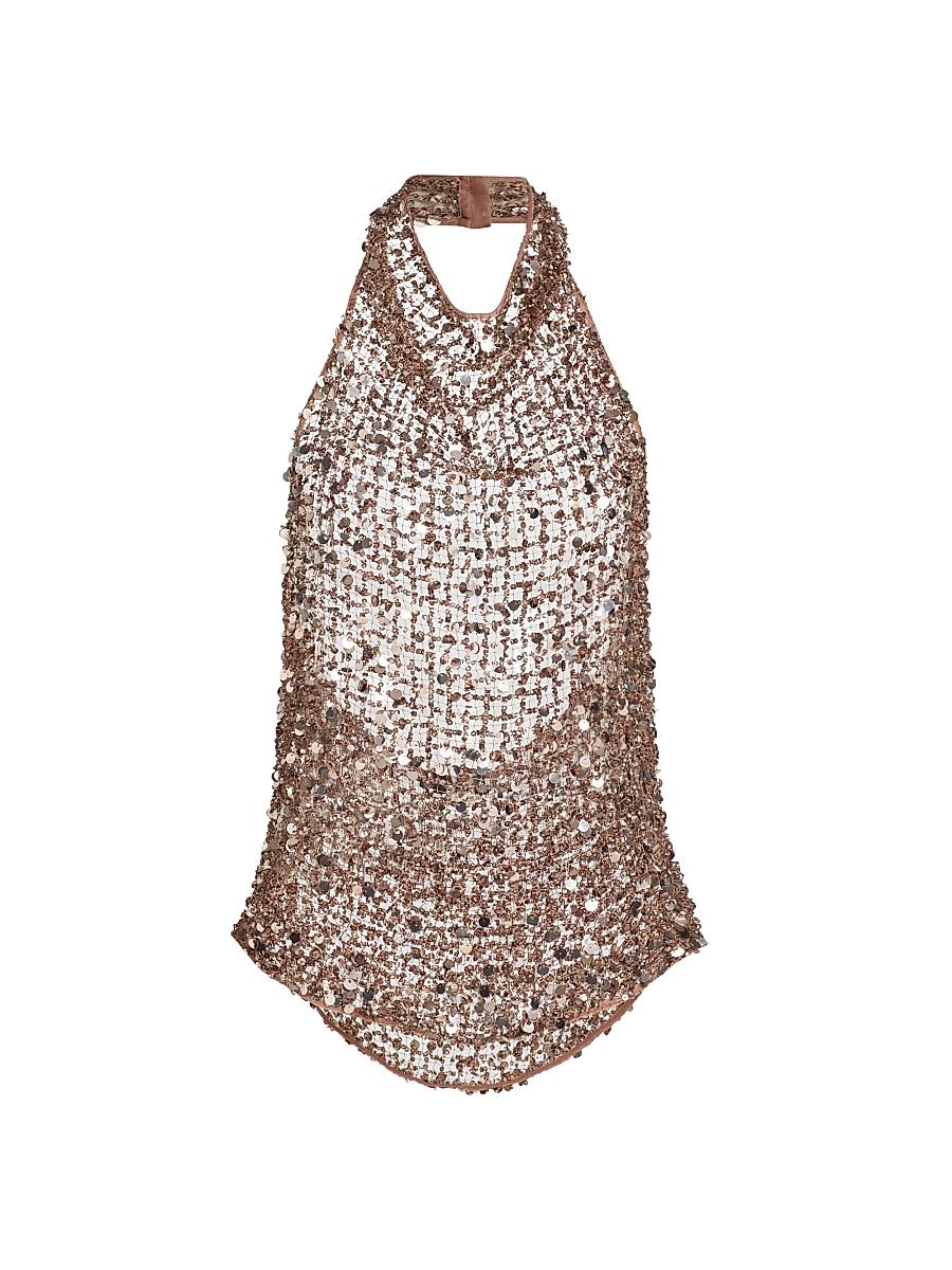 Women's Sequined Net Mesh Halter Top - Cinder - Size 12