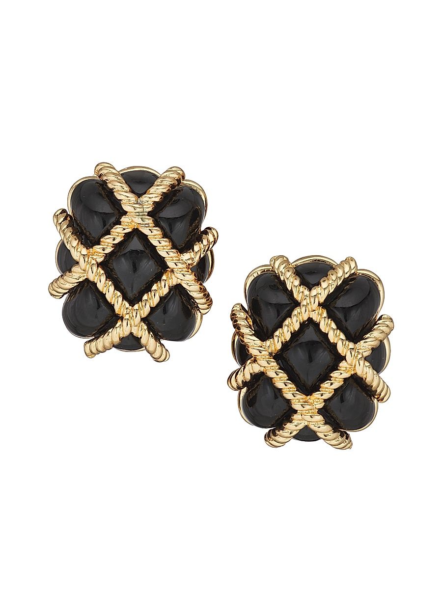 Women's Black Resin Quilted Goldtone Earrings - Black