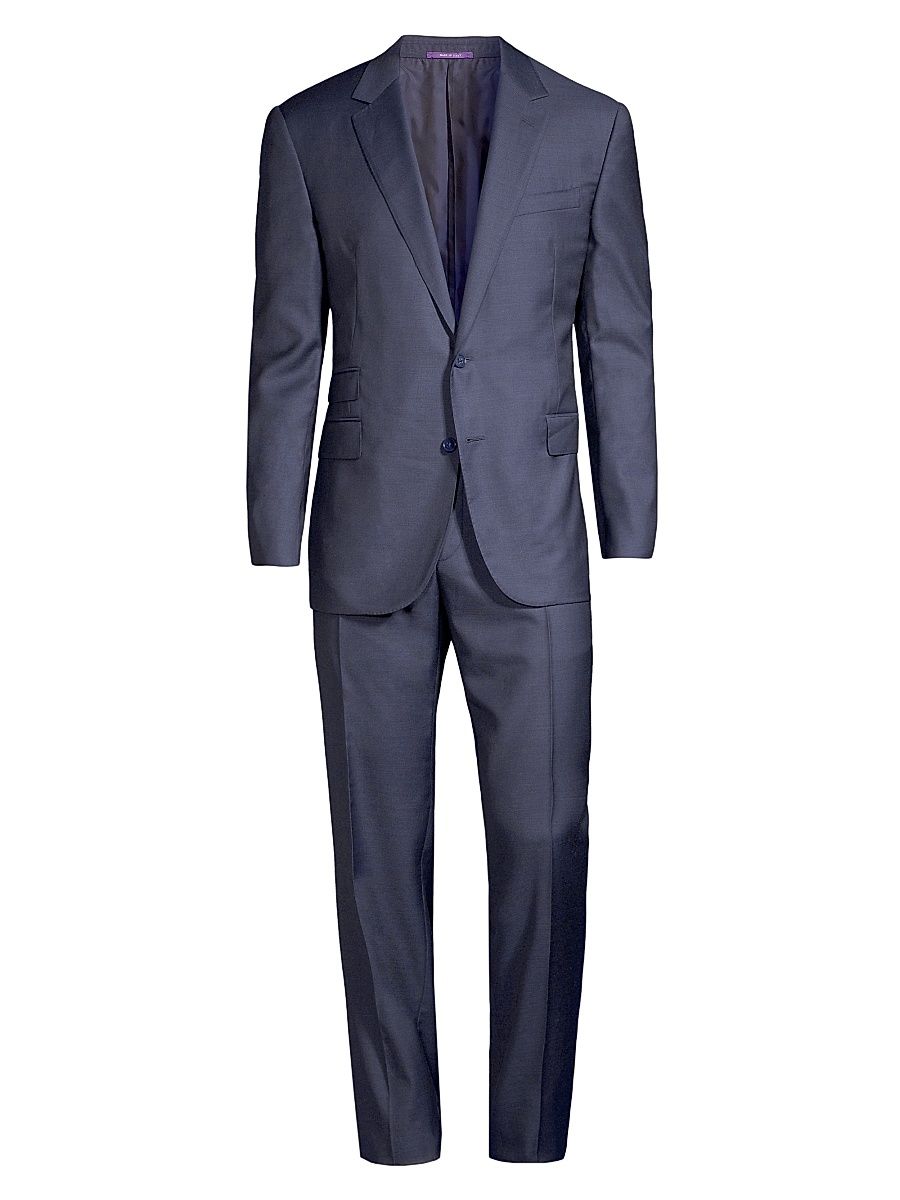 Men's Gregory Wool Sharkskin Suit - Navy - Size 46