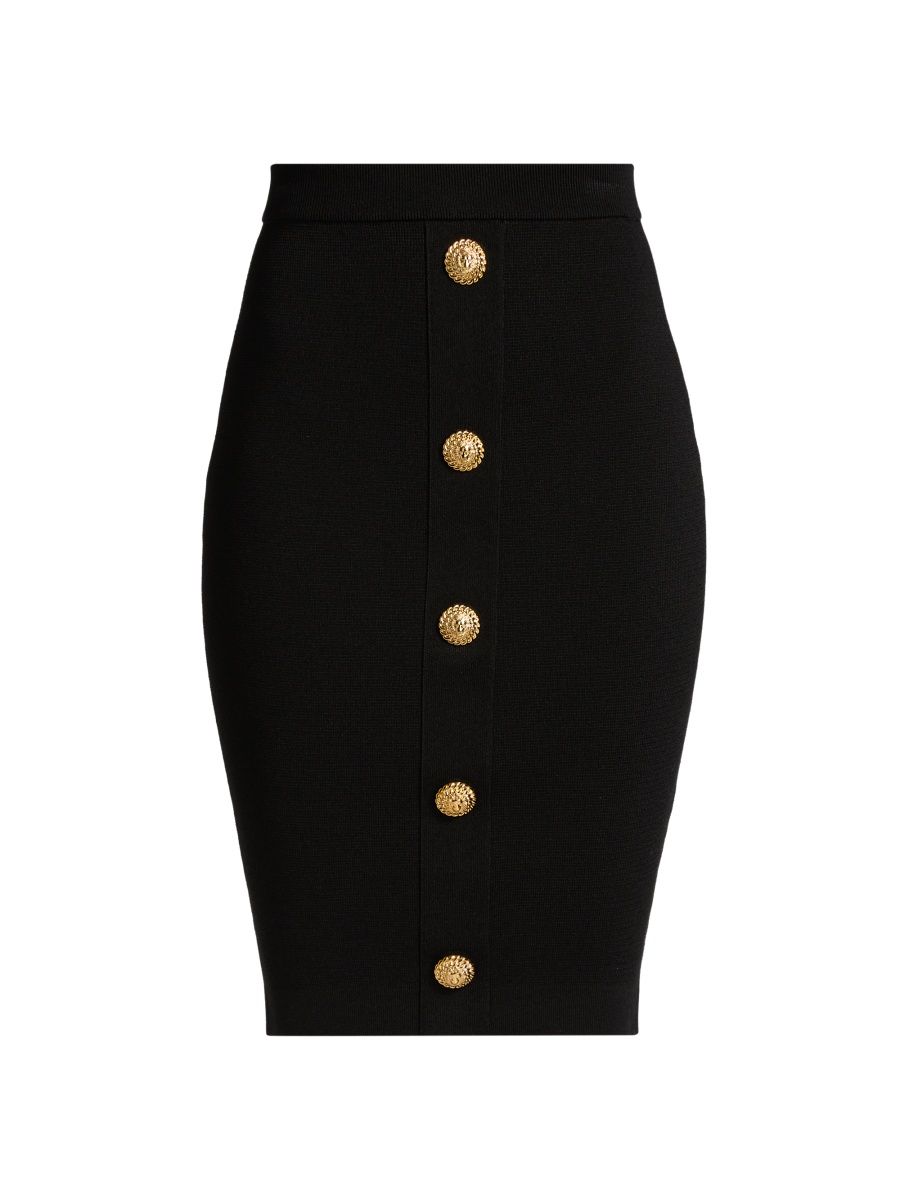 Balmain Women's Button-Front Knit Knee-Length Skirt - Noir - Size 2