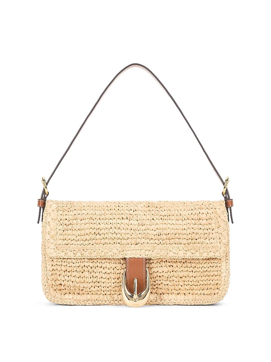 Women's Harlow Raffia & Leather Shoulder Bag - Natural Tan