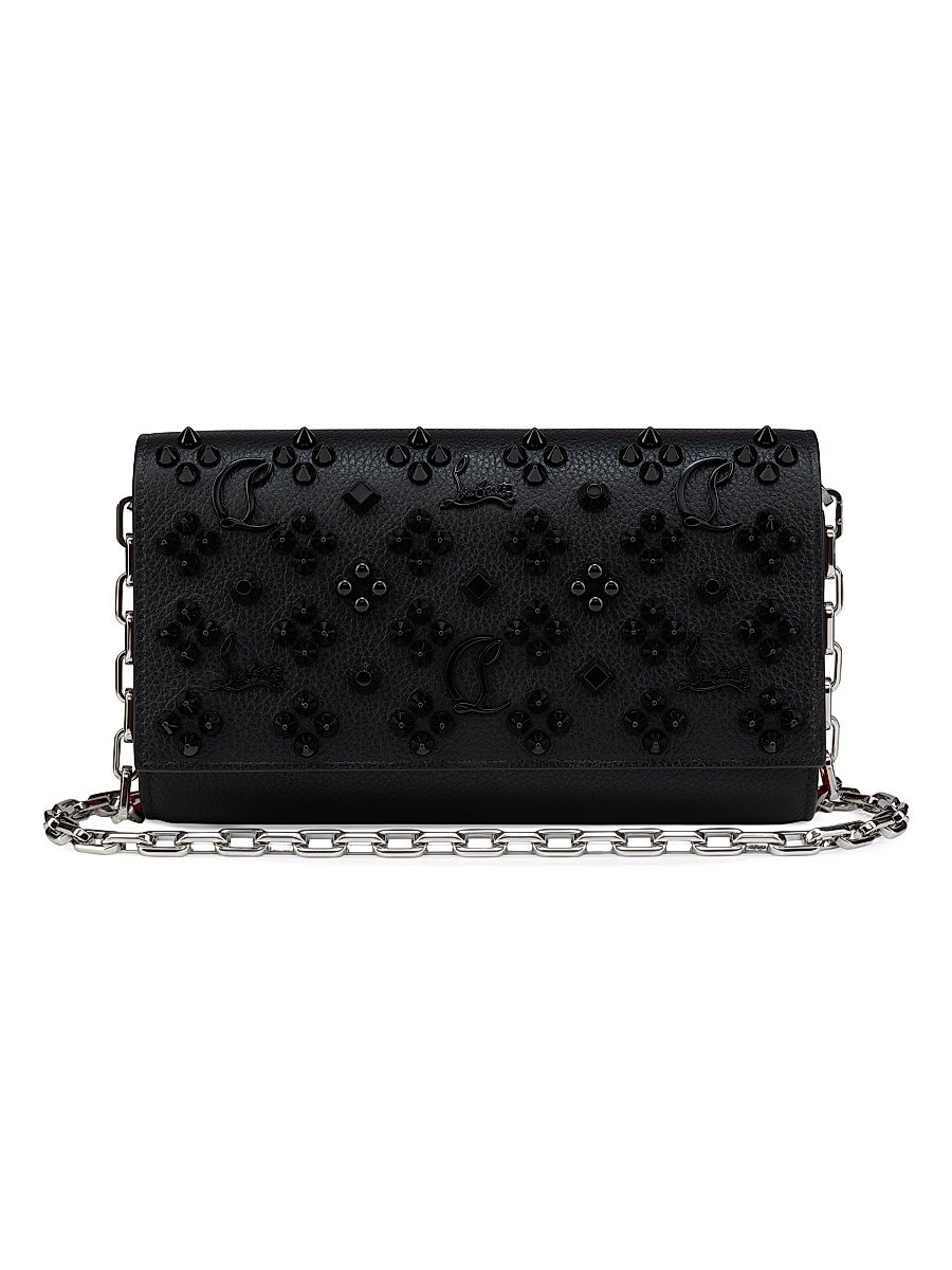 Women's Paloma Grained Calf Leather Chain Wallet - Black