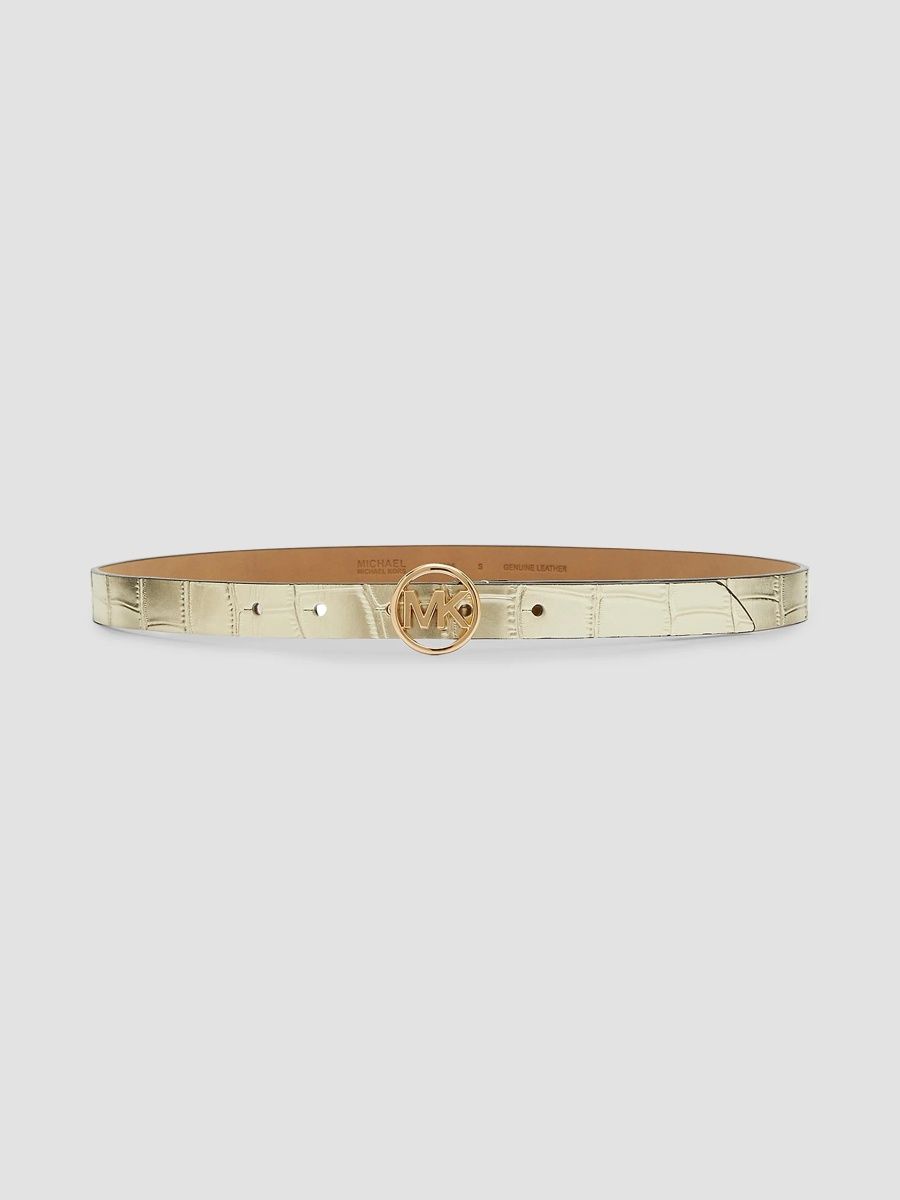 Michael Kors Women's MK Logo Belt Metallic Croc-Embossed Belt - Gold - Size Medium