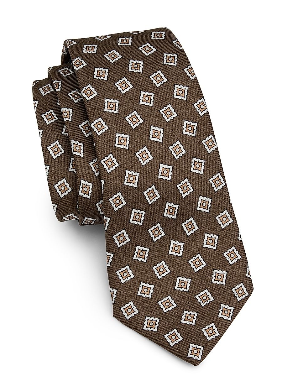 Men's Medallion-Print Silk Tie - Brown