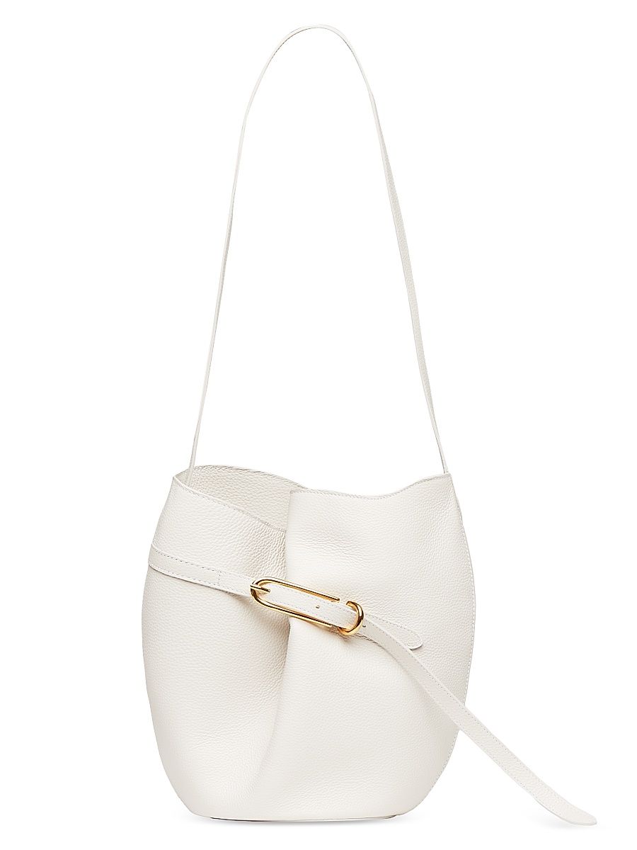 Women's Leather Small Bucket Bag - Cream
