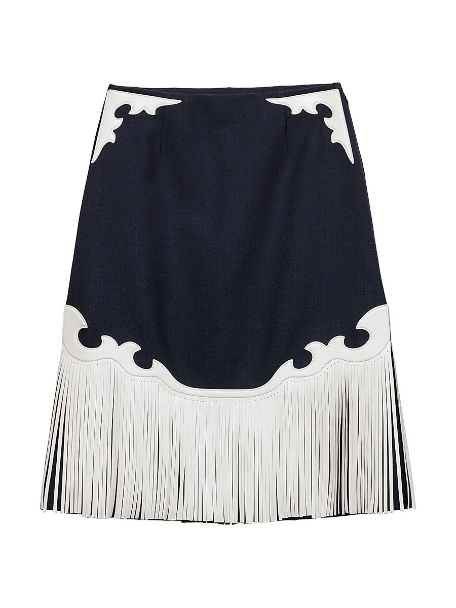 Women's Rush Stitch Skirt with Leather Fringe - Blue - Size 0