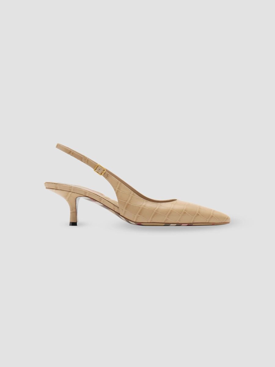 Burberry Women's 55MM Crocodile-Embossed Leather Dame Slingback Pumps - Pale Sand Beige - Size 5.5