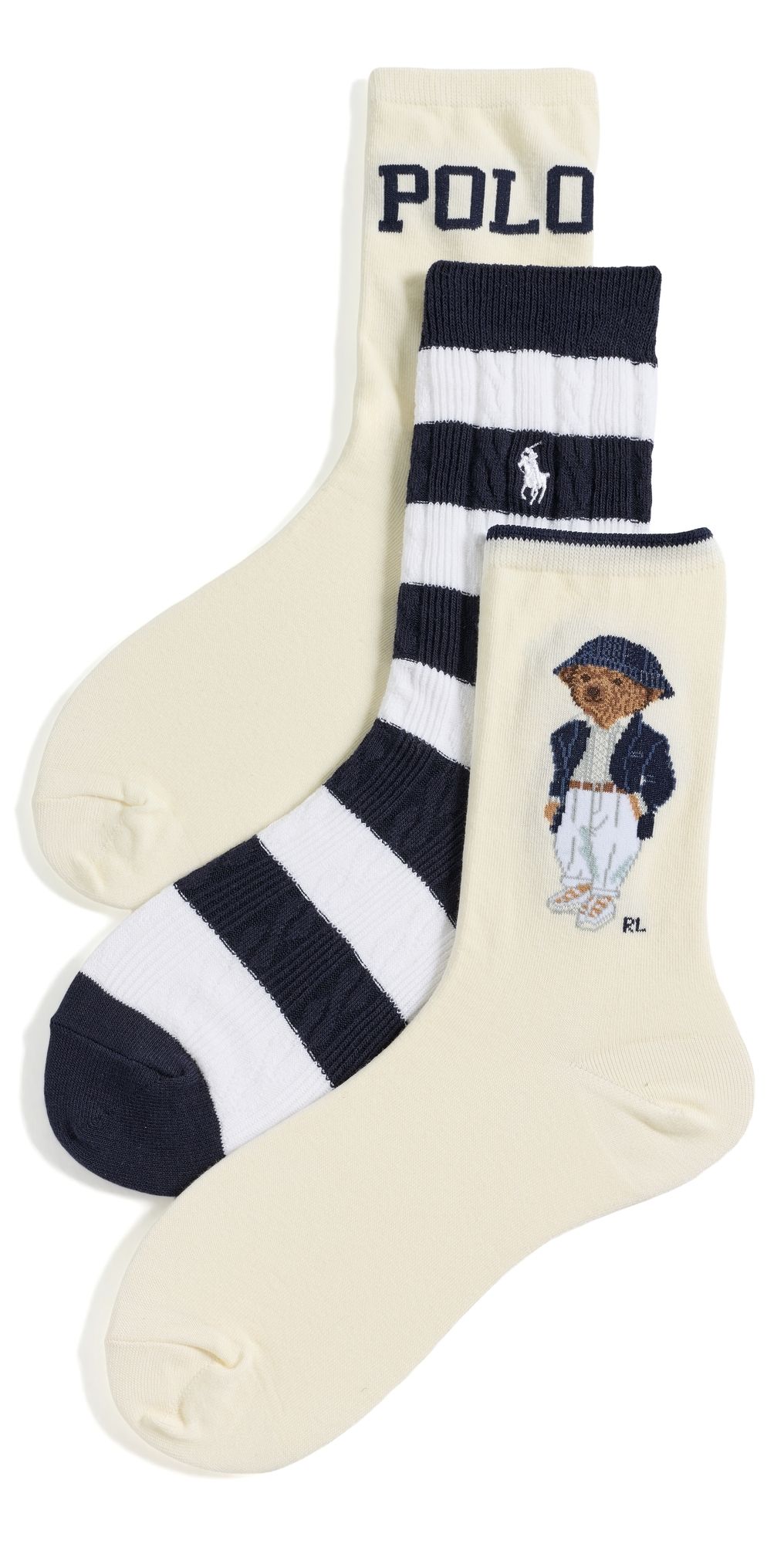 Polo Ralph Lauren Seasonal Bear Socks 3-Pack Ivory One Size