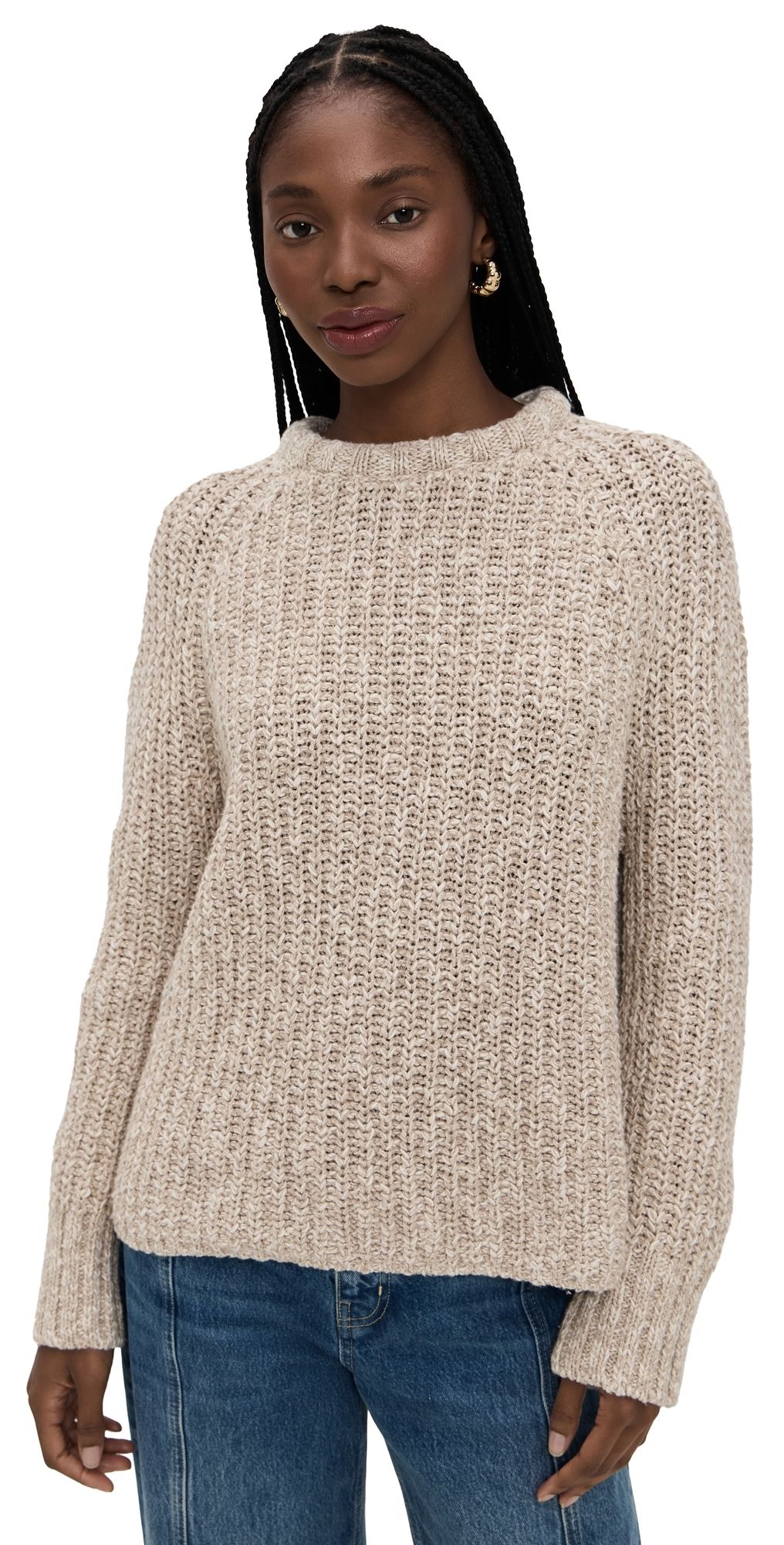 La Ligne Ribbed Aran Sweater Tan / Cream XL