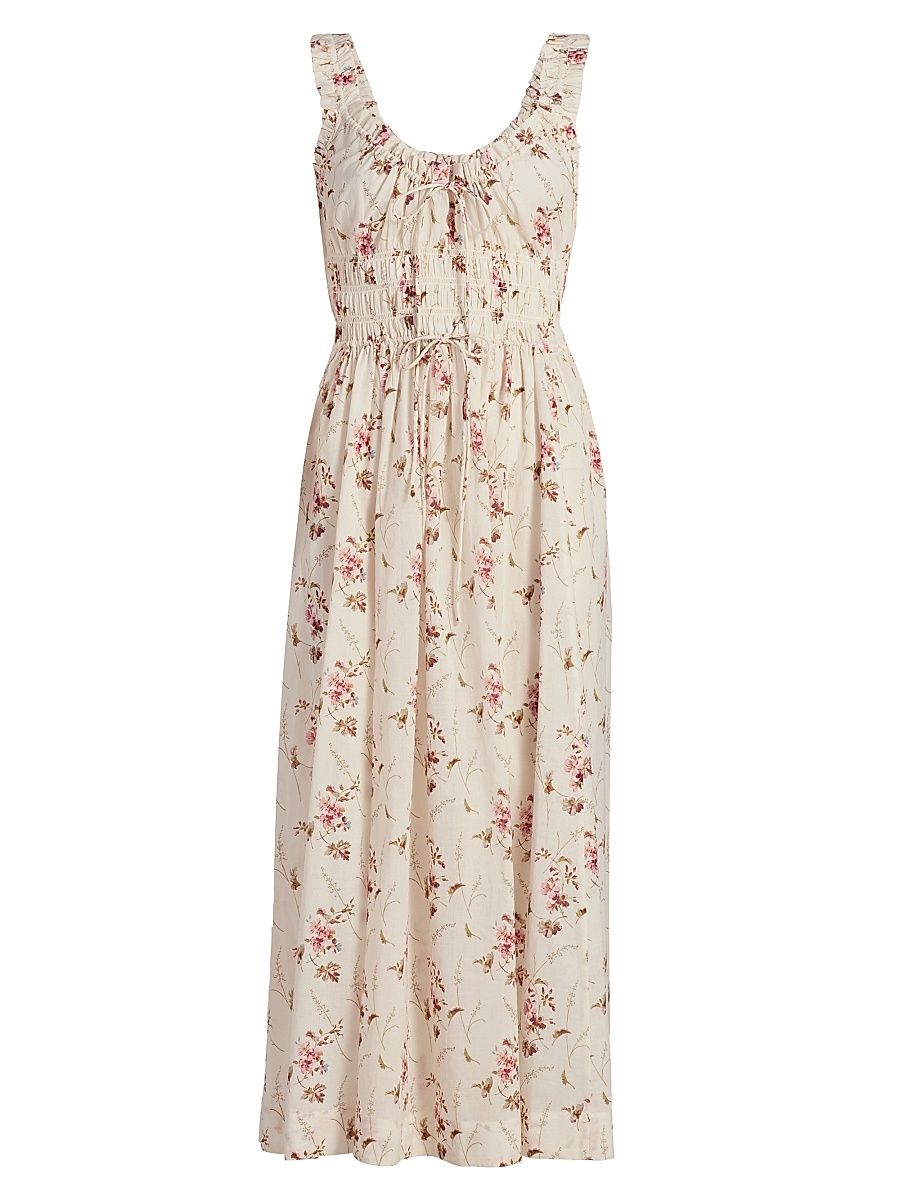 Women's Emmaretta Floral-Print Midi-Dress - Blanc Prarie Rose - Size XS
