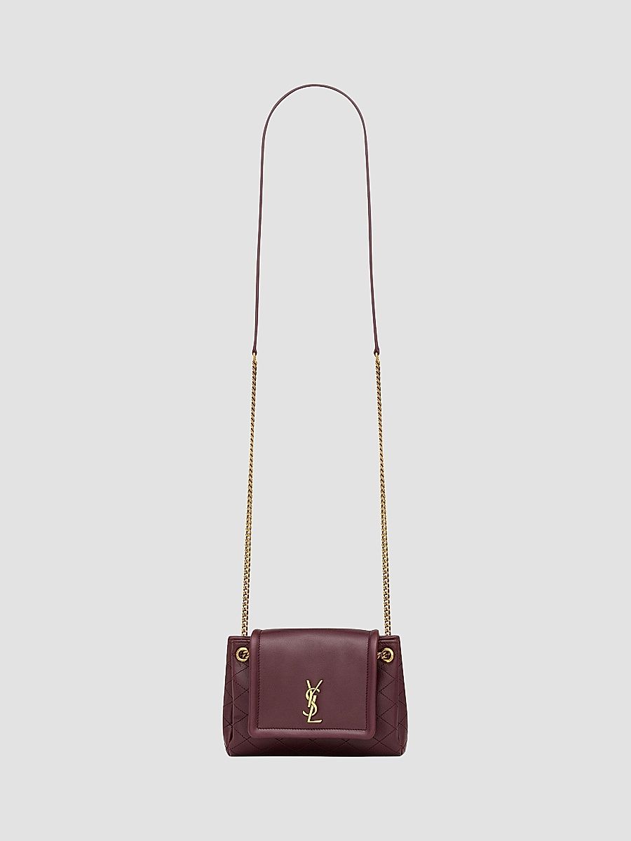 Saint Laurent Women's Mini Nolita Crossbody Bag in Lambskin Leather - Hot Wine