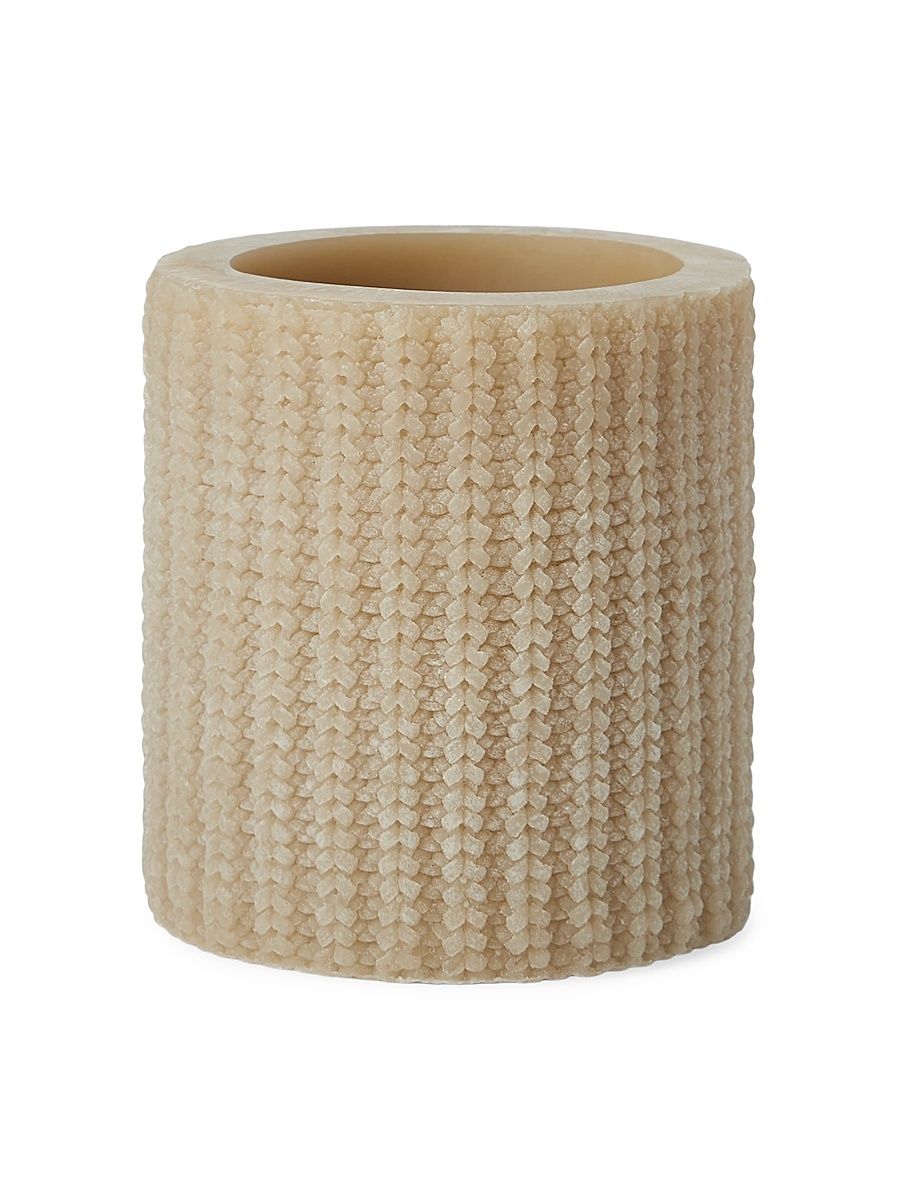 Large Wax Lantern with English Rib Knit Effect - Medium Grey