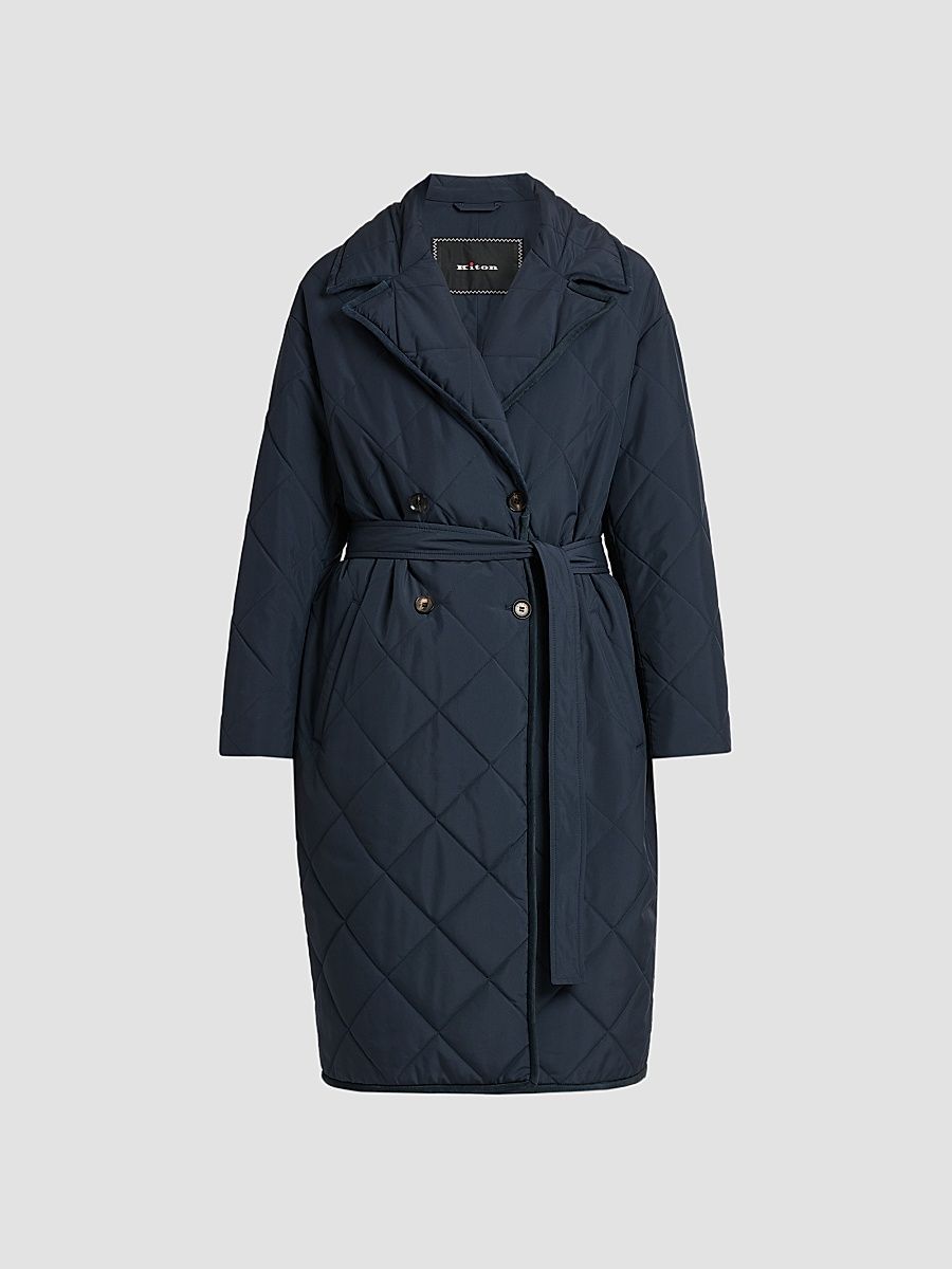 Women's Quilted Belted Trench Coat - Blue - Size 12