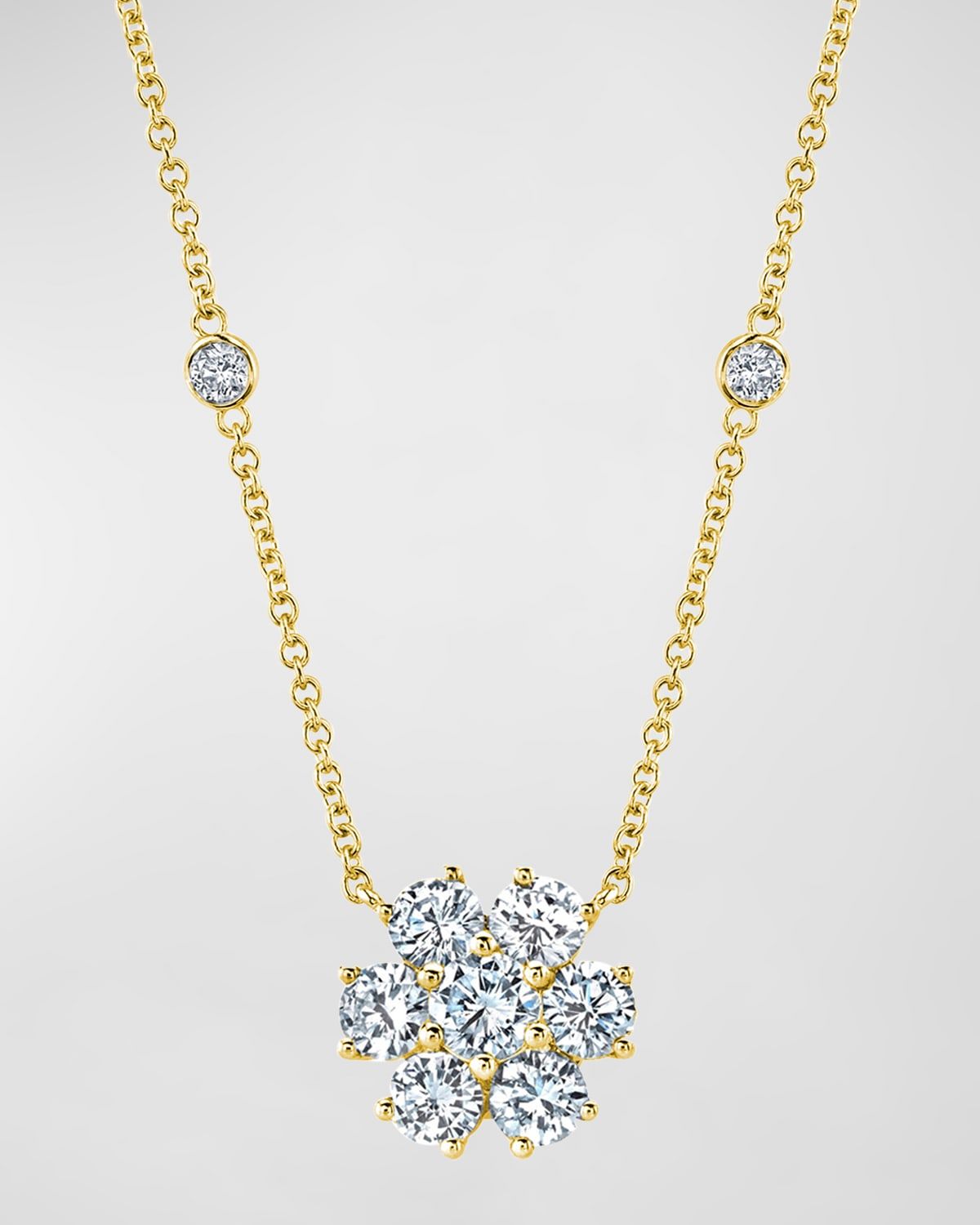 18K Gold Round Diamond Flower Pendant Necklace, 16"L, 1.20tcw