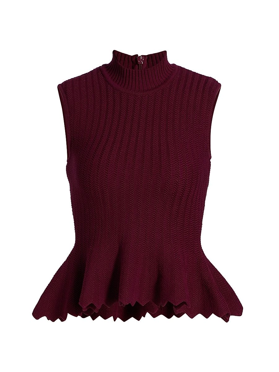 Women's Naja Cotton Knit Peplum Top - Bordeaux - Size Large