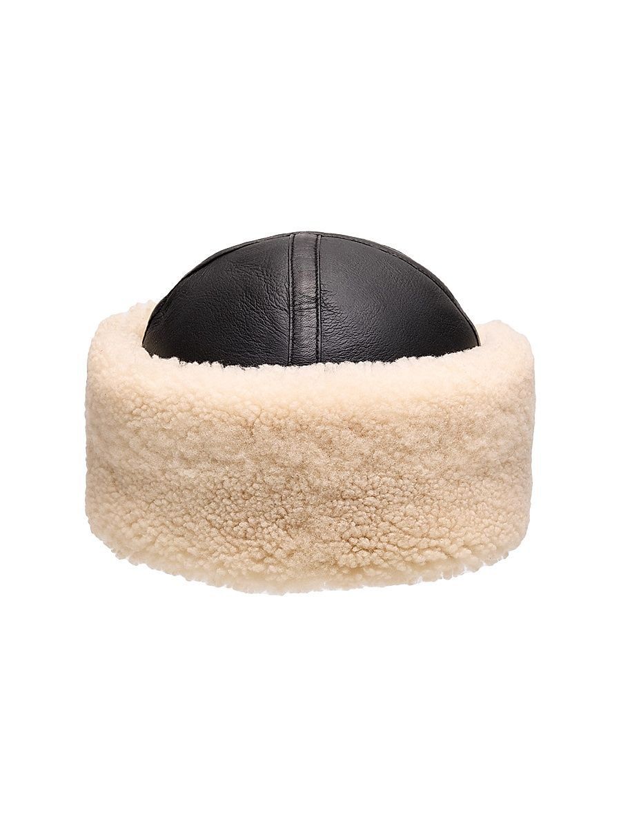 Women's Shearling Winter Hat - Black Off White - Size Medium