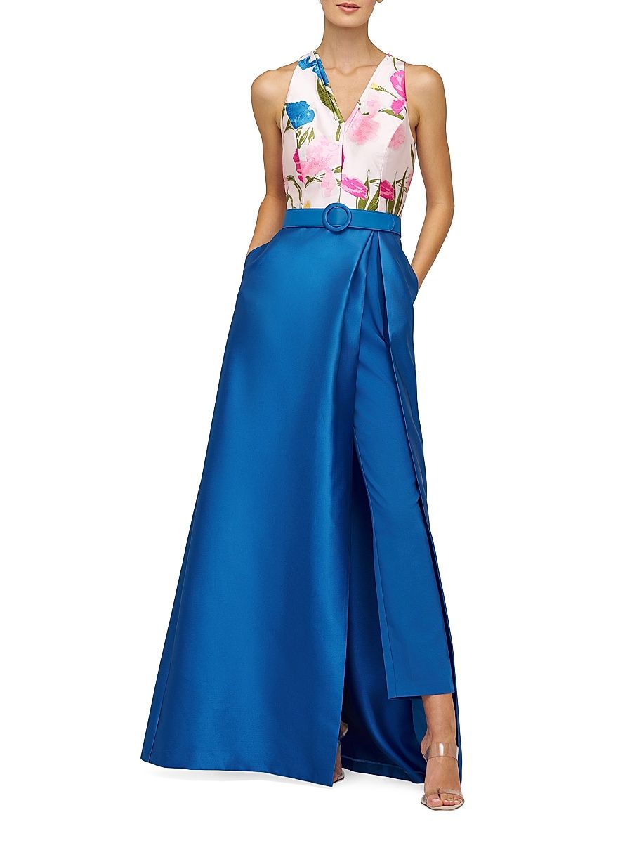 Women's Rhyan Walk-Thru Printed Satin Jumpsuit - Fuchsia Multi - Size 6