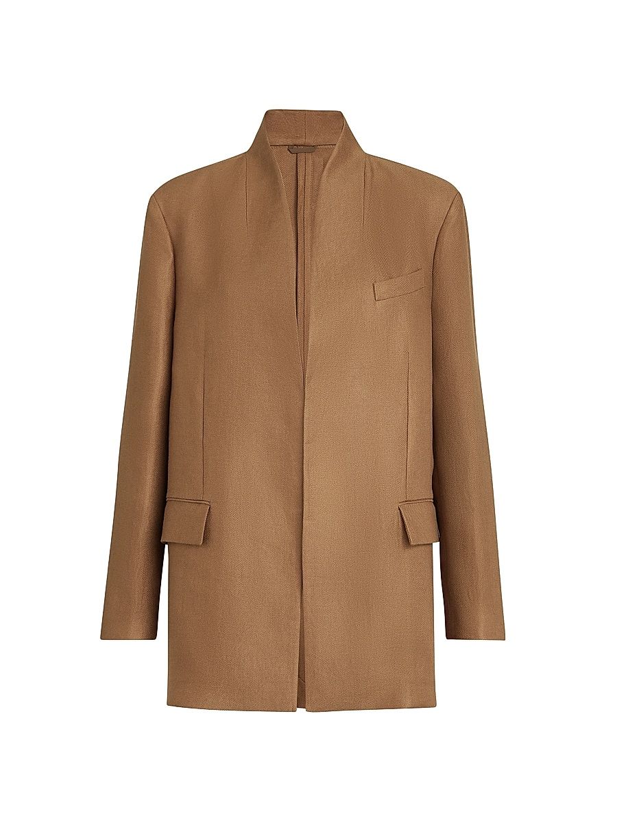 Women's Linen Diagonal Blazer with Monili - Beige - Size 0