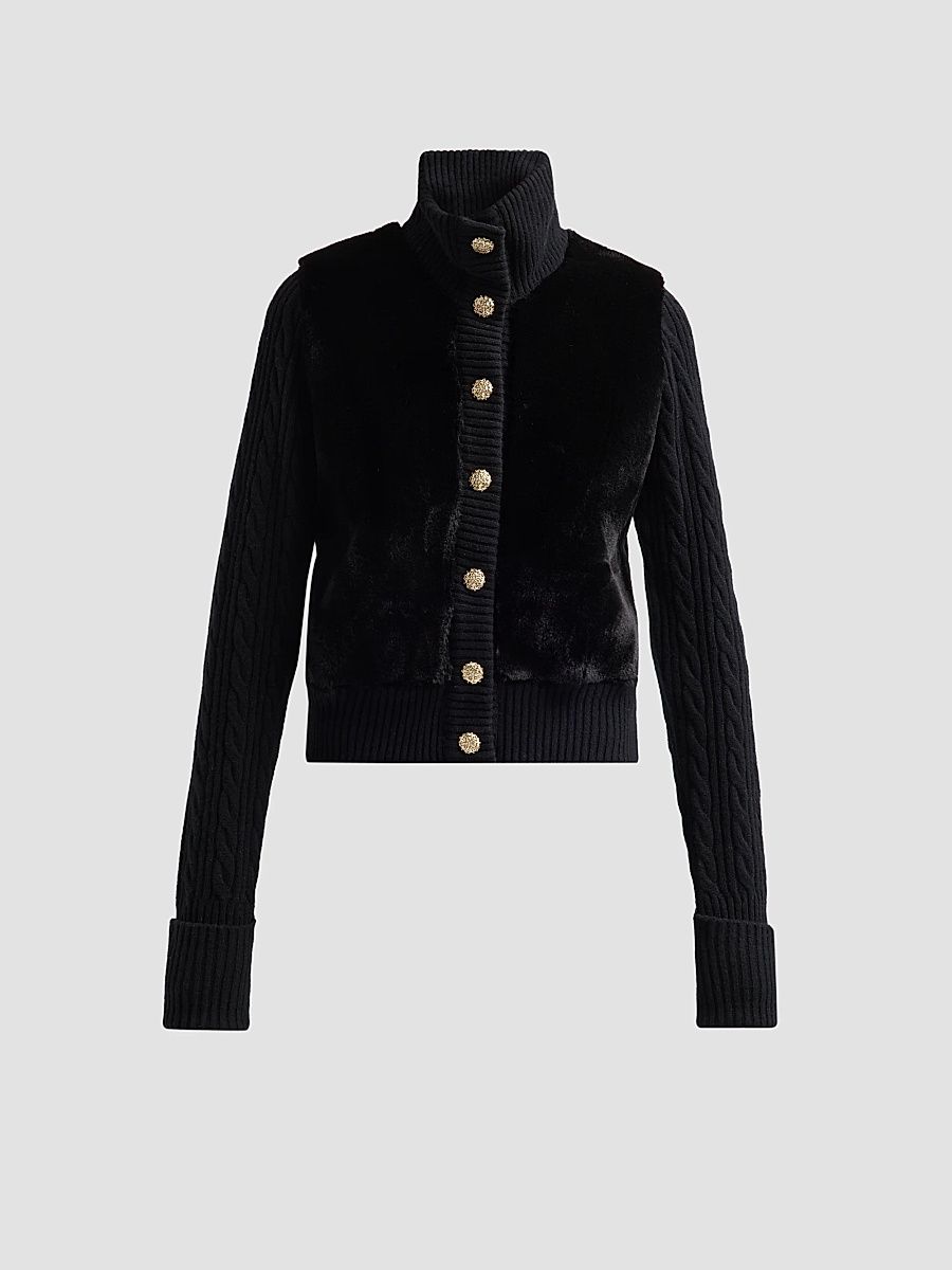 Cara Cara Women's Logan Wool-Cashmere Faux-Fur Cardigan - Black - Size XL
