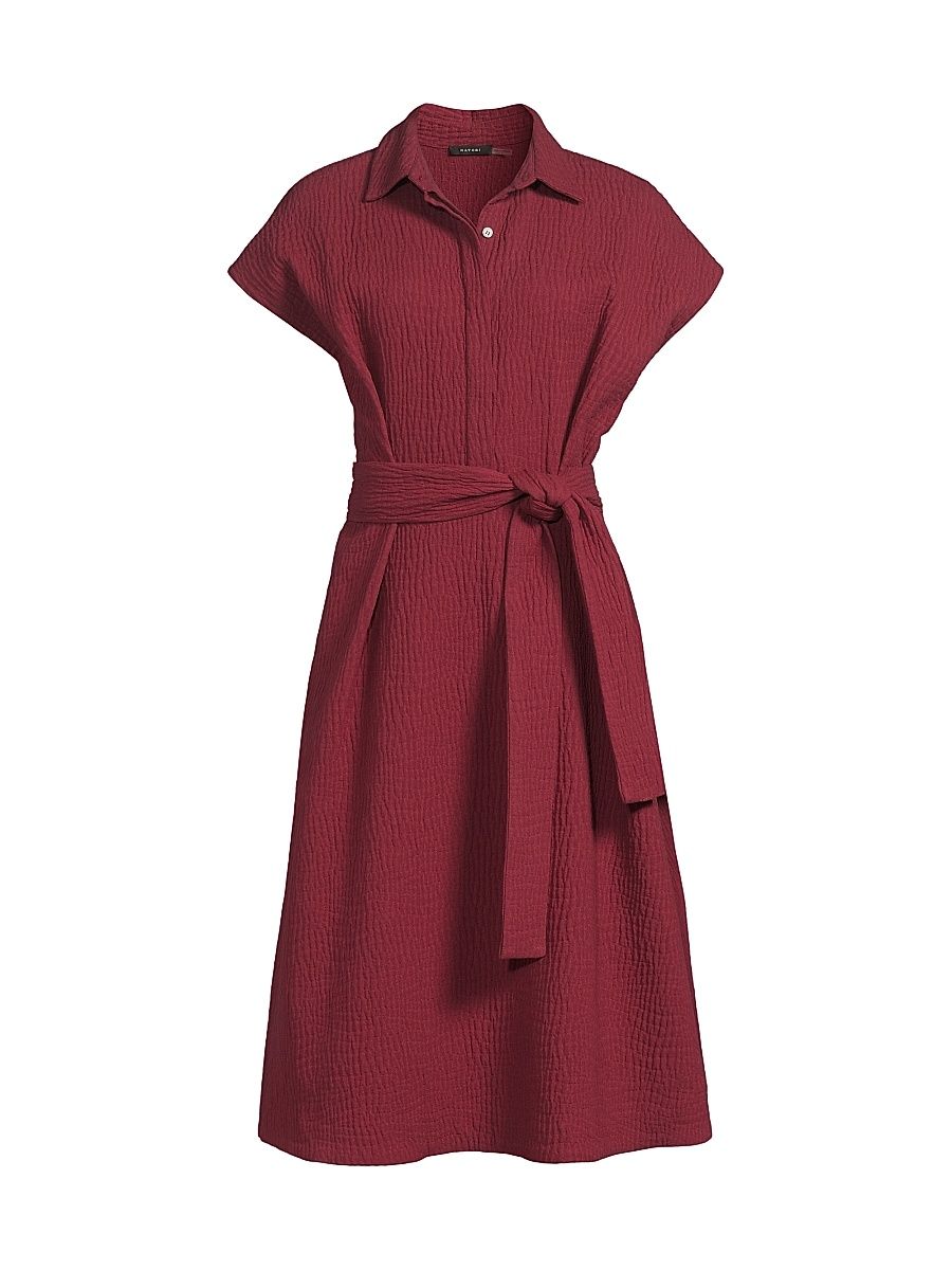 Women's Textured Cotton Jacquard Shirt Dress - Ruby - Size 18