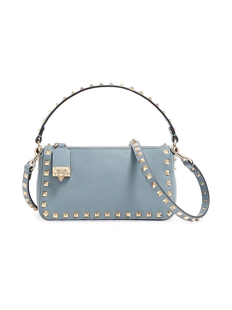 Women's Small Rockstud Grainy Calfskin Crossbody Bag - Stone