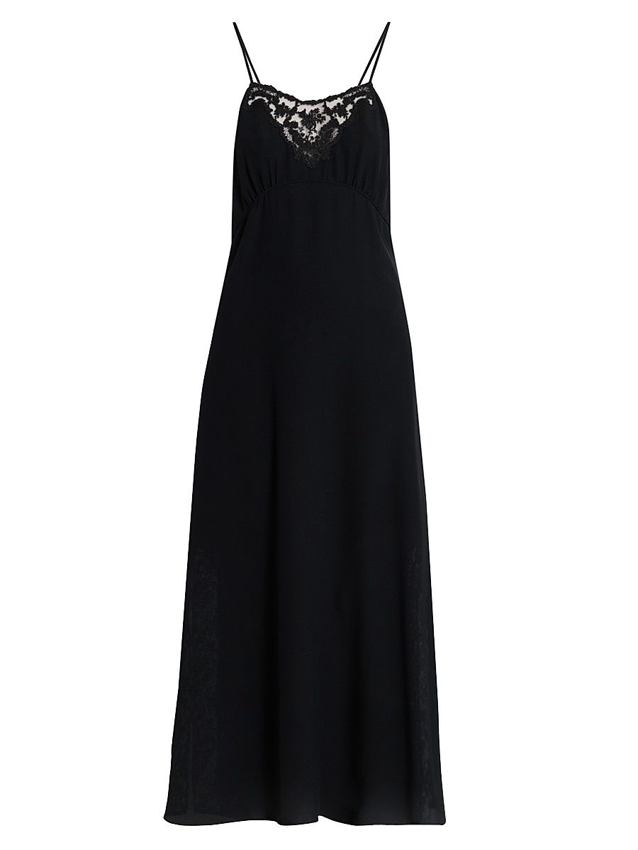 Women's Embroidered Lace Silk A-Line Maxi Dress - Black - Size 8