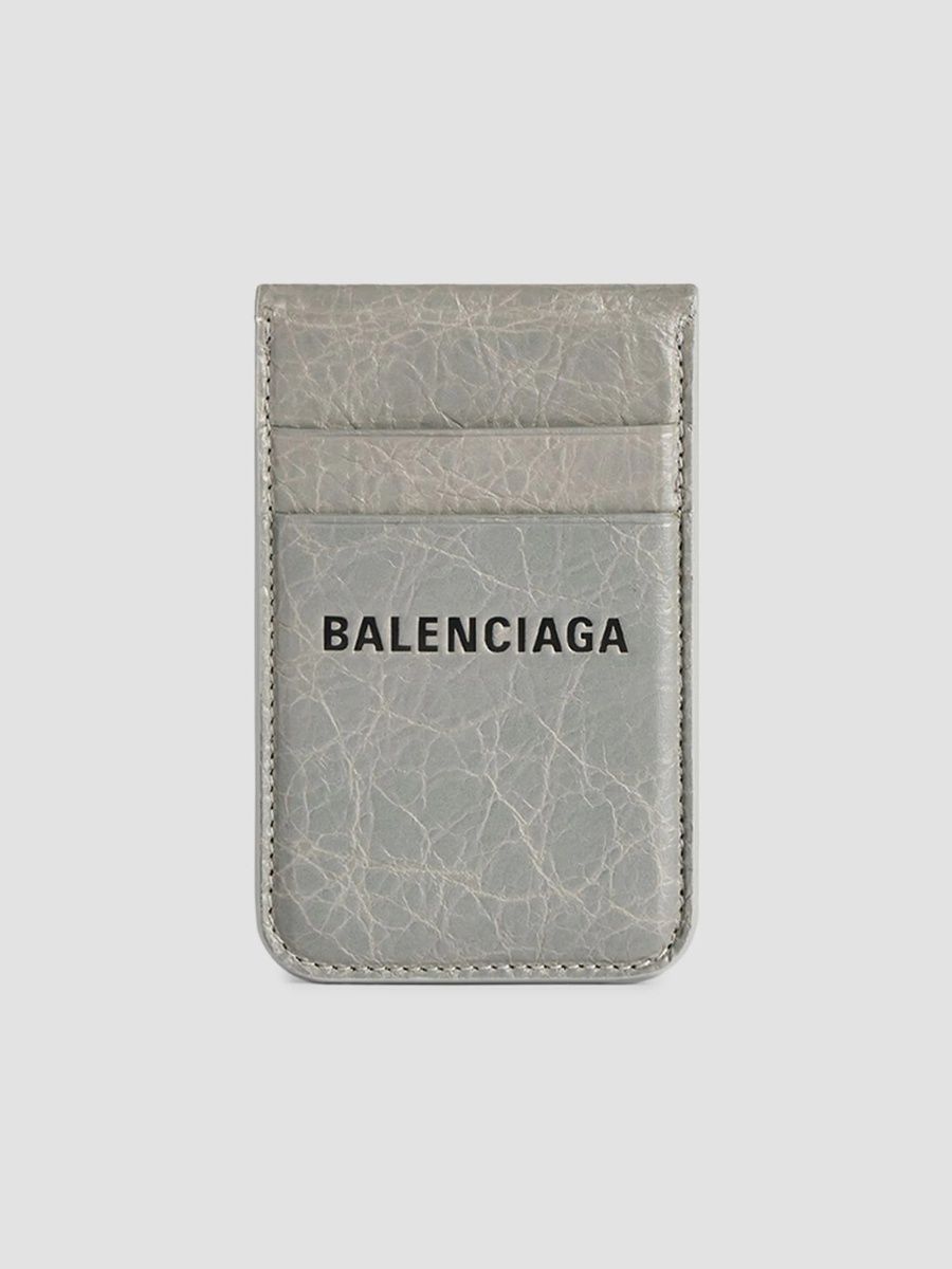 Balenciaga Men's Shopper Phone Magnet Card Holder with Stand - Balenciaga Grey