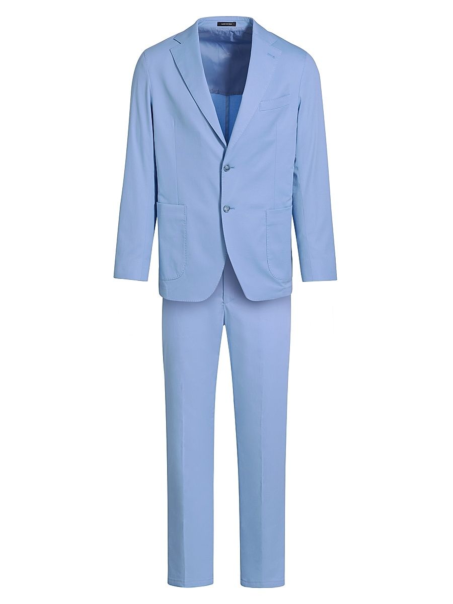 Men's Stretch Cotton Poplin Two-Button Slim-Fit Suit - Light Blue - Size 48