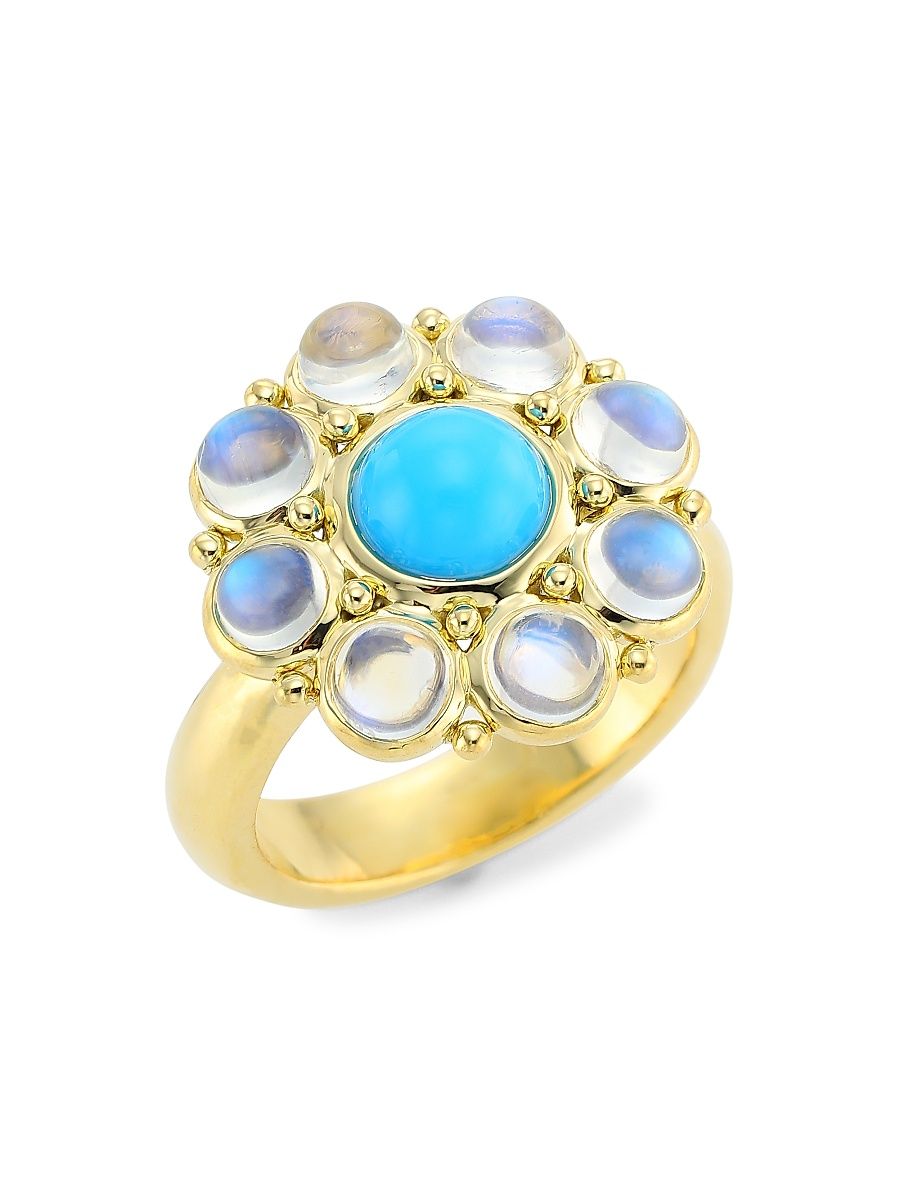 Women's Stella 18K Yellow Gold, Turquoise & Blue Moonstone Ring - Yellow Gold - Size 6.5