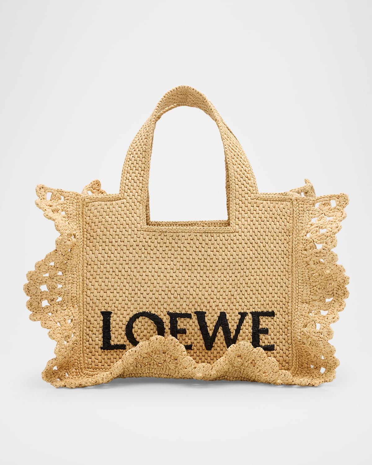 x Paula's Ibiza Small Ruffled Tote Bag in Raffia