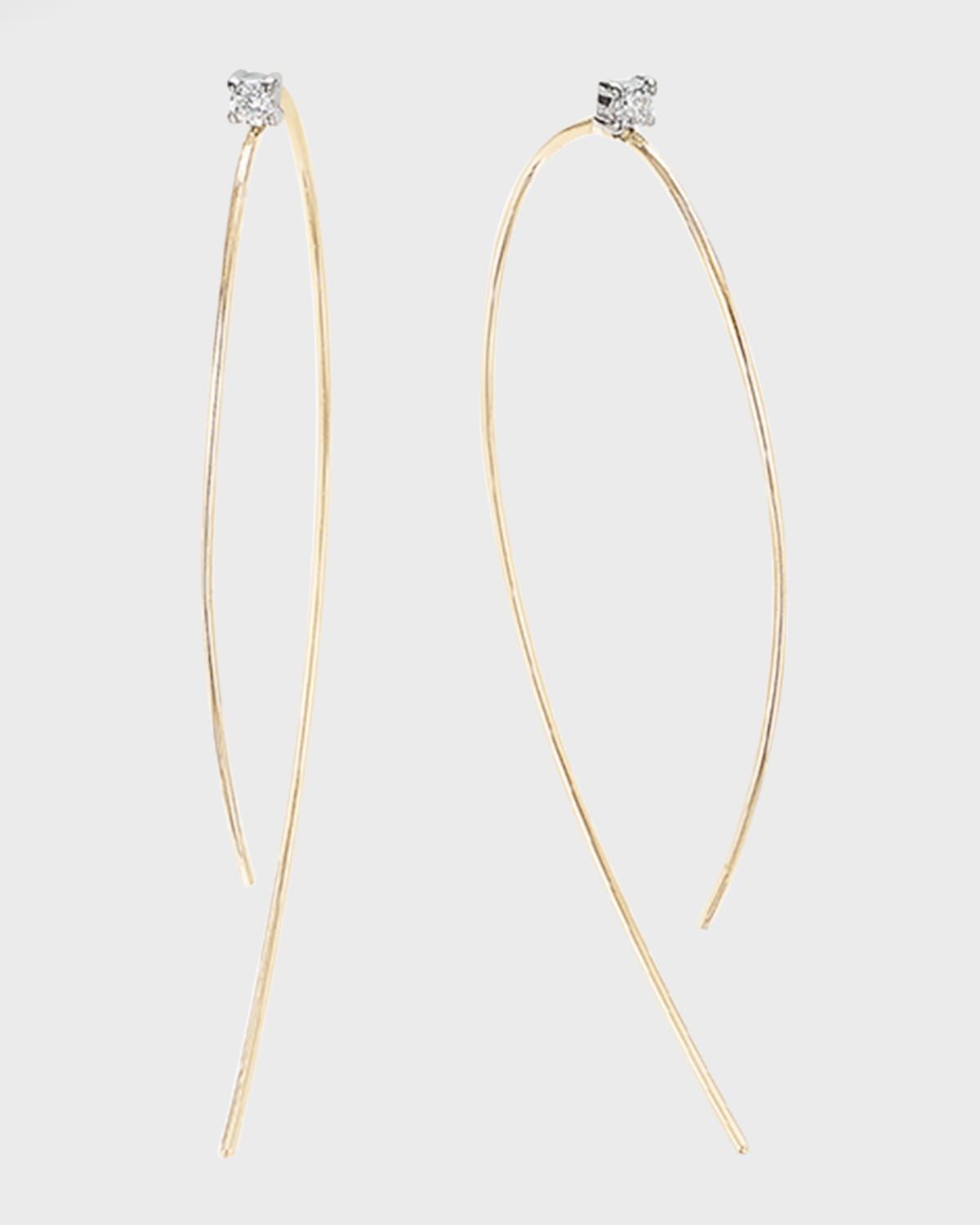 14K Gold Mini Wire Hooked On Hoop Earrings with Diamonds, 38mm