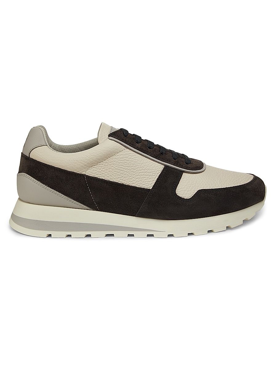 Men's Leather & Suede Low-Top Sneakers - White Grey - Size 12.5