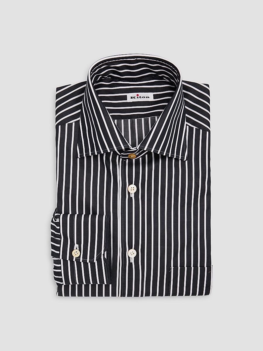 Men's Striped Cotton Shirt - Black - Size 15.75
