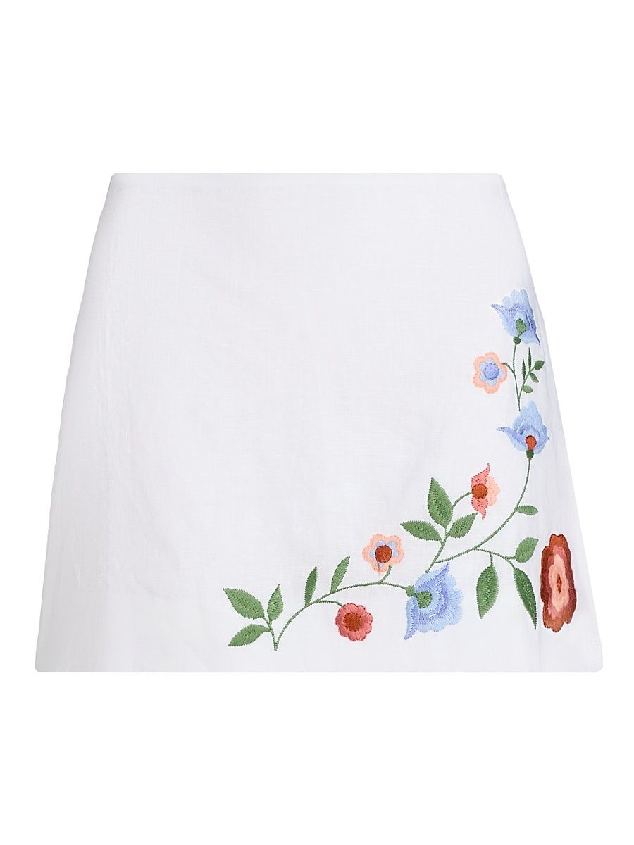 Women's Ren Embroidered Linen A-Line Miniskirt - White - Size 6