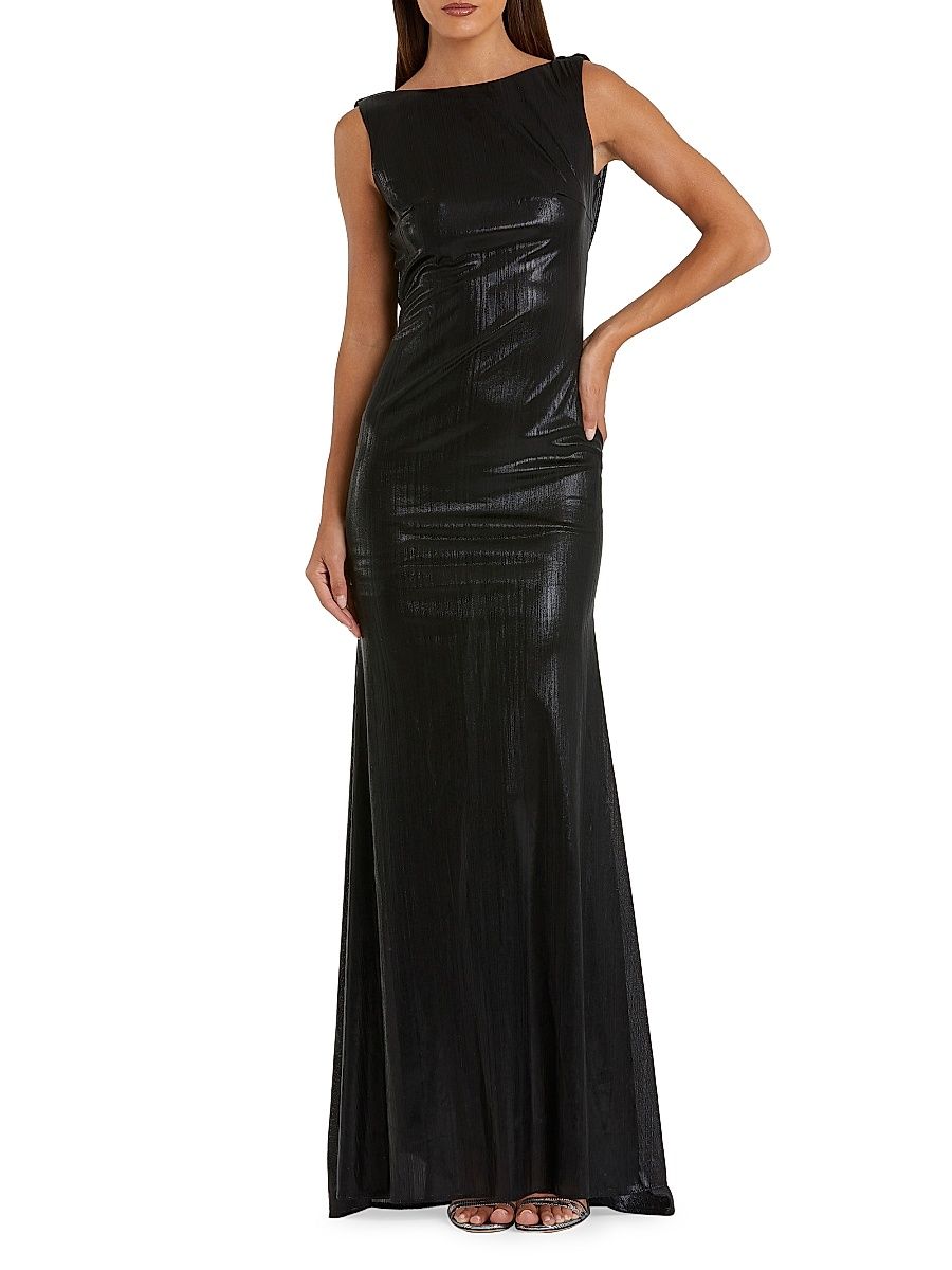 Women's Metallic Cowlneck Mermaid Gown - Black - Size 14