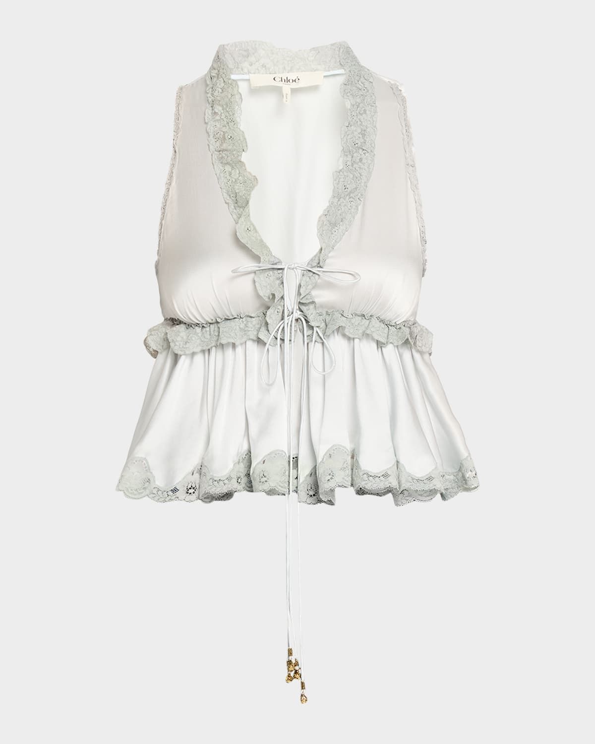 Ruffle V-Neck Sleeveless Silk Top