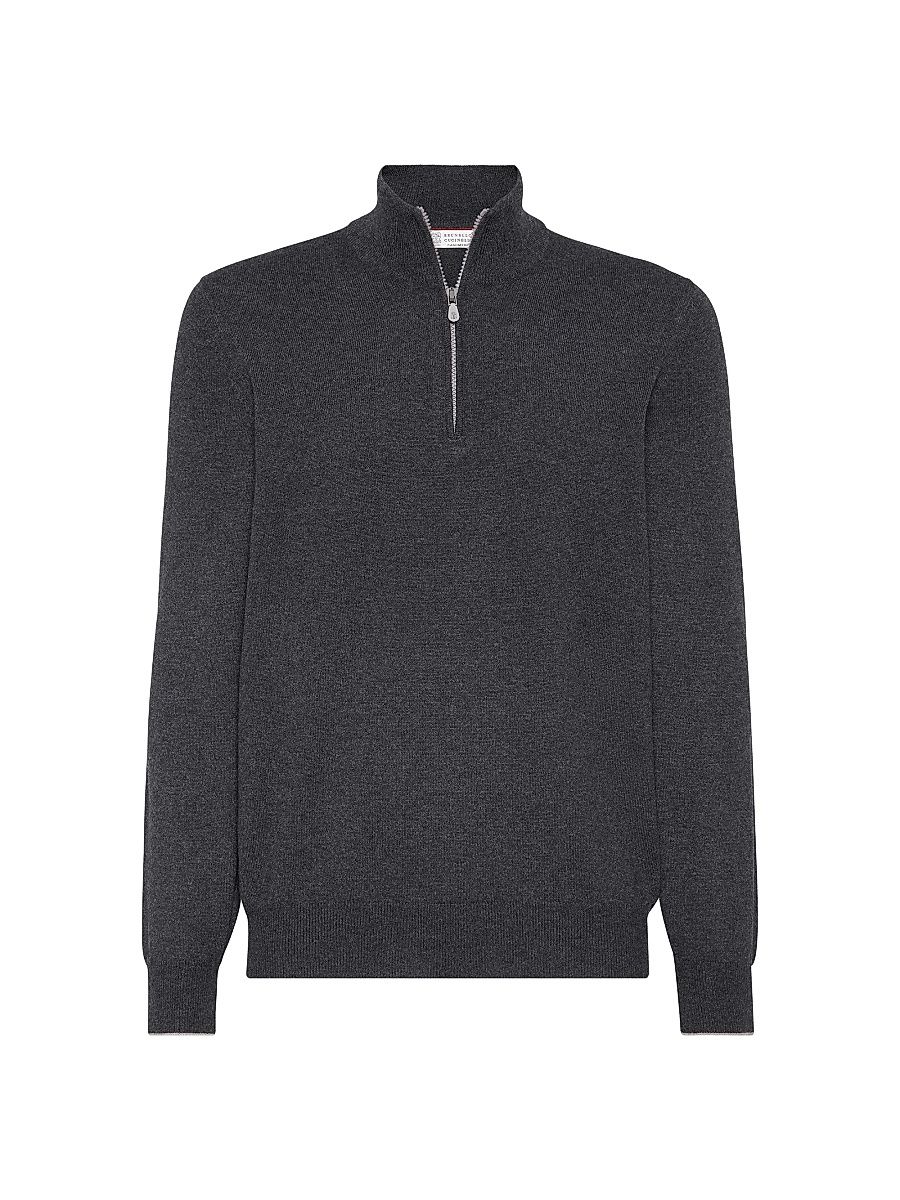 Men's Cashmere Sweater with Half Zip - Charcoal - Size 44