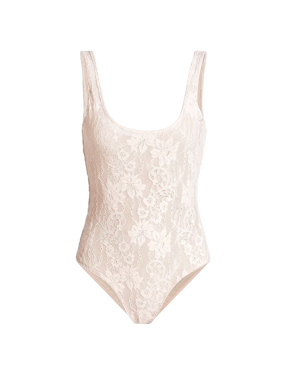 Women's Lace Scoopneck Bodysuit - Light Pink - Size 8