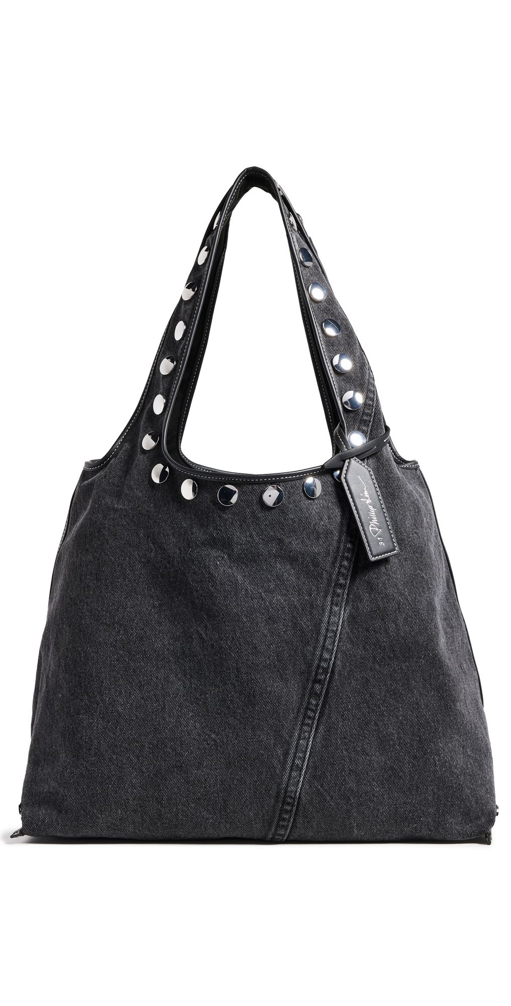 3.1 Phillip Lim Washed Denim Market Tote With Studs Washed Blk One Size
