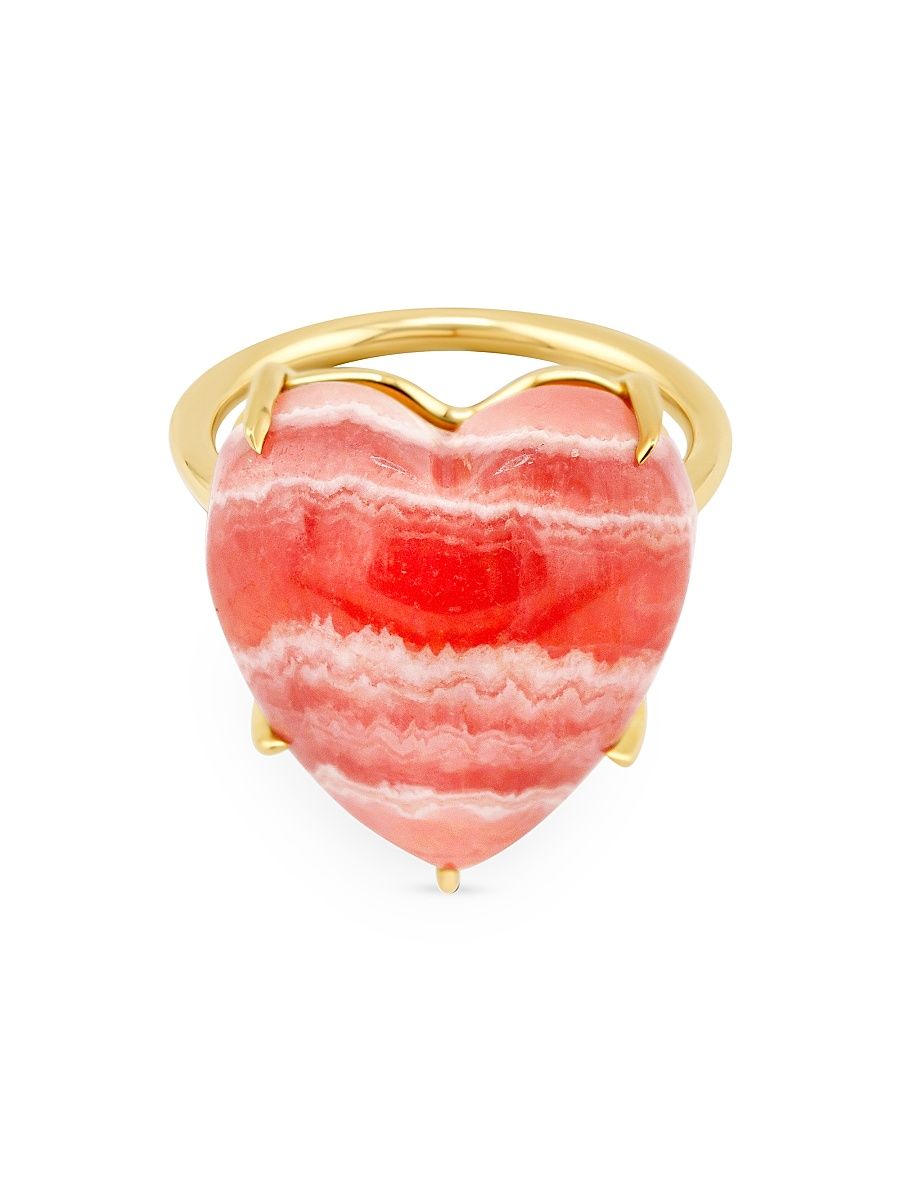 Women's Love 14K Yellow Gold & Rhodochrosite Heart Ring - Pink - Size 7