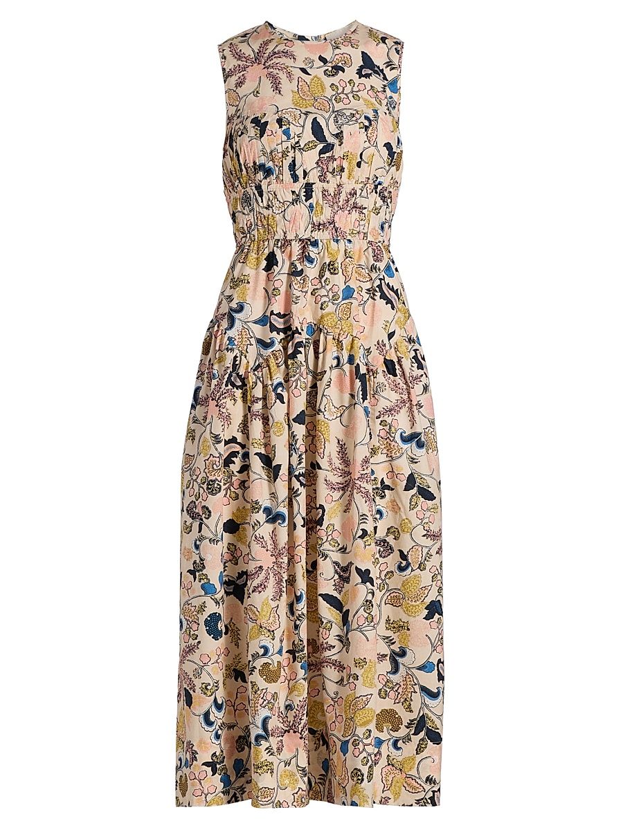 Women's Elenora Floral Cotton Sleeveless Midi-Dress - Magnolia - Size 10