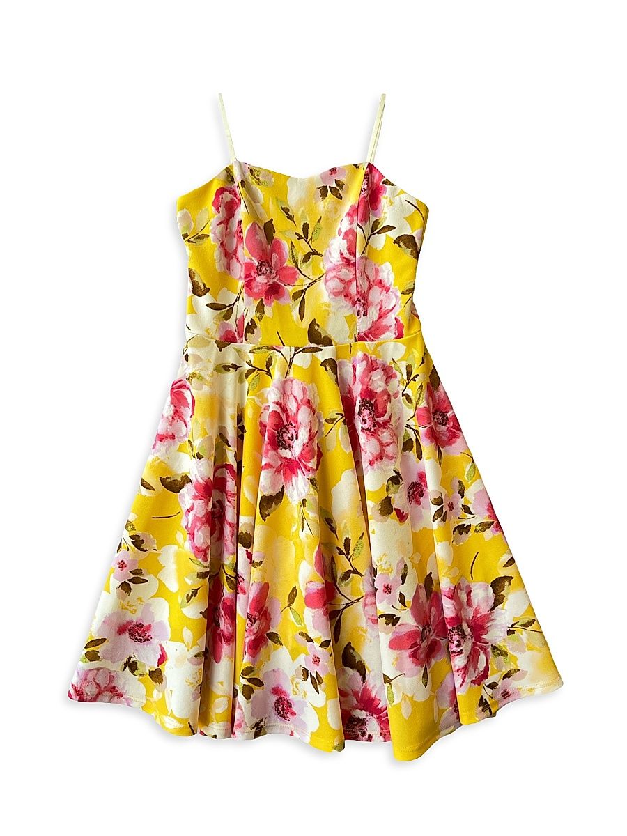 Girl's Fit-And-Flare Stretch-Knit Dress - Yellow - Size 10