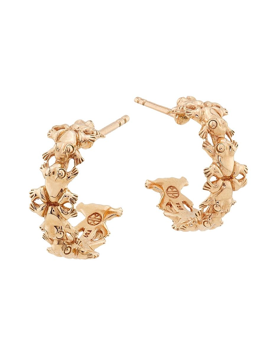 Women's Leap 18K Yellow Gold Frog Huggie Hoops - Rose